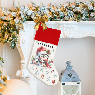 Monogrammed Cute Penguin Christmas Stocking