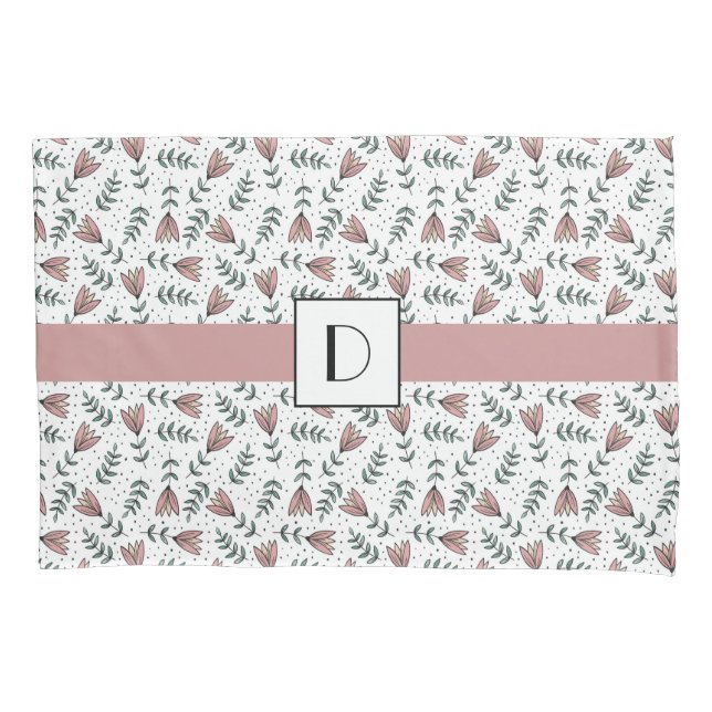 Monogrammed Cute Pink Floral Flowers Pattern Pillow Case (Front)