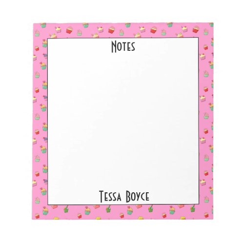 Monogrammed Cute Pink Girly Cupcake Pattern Notes