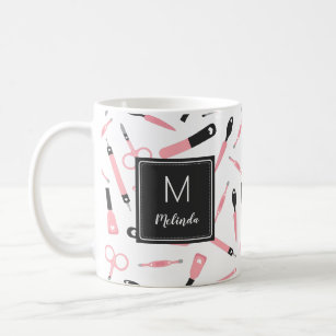Monogrammed Cute Pink Manicurist Tools Pattern Coffee Mug