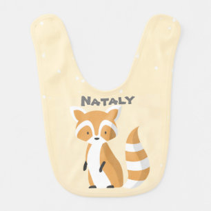Monogrammed cute pink pastel baby raccoon brown bib