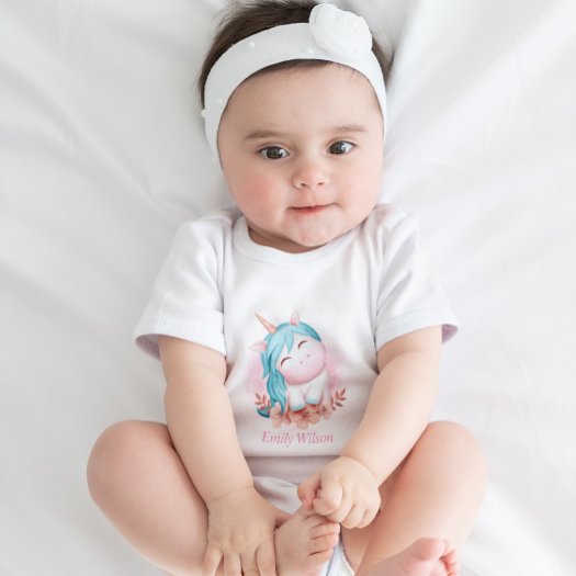 Monogrammed Cute Watercolor Smiling Unicorn