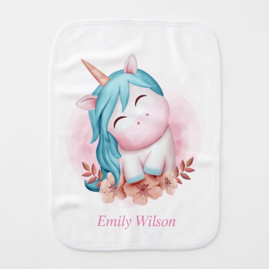 Monogrammed Cute Watercolor Smiling Unicorn