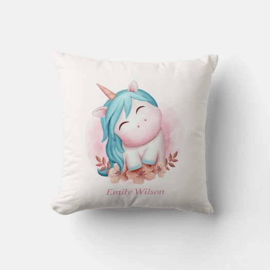 Monogrammed Cute Watercolor Smiling Unicorn