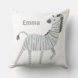 Monogrammed cute zebra nursery decor white grey  throw pillow