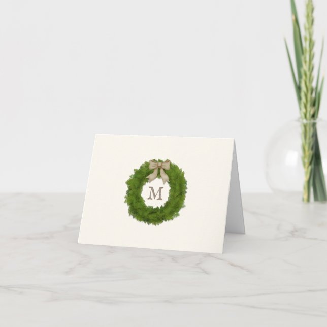 Monogrammed Cypress Wreath With Bow Custom Photo  Announcement (Front)
