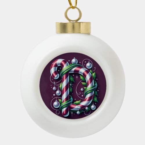 Monogrammed D Ceramic Ball Christmas Ornament