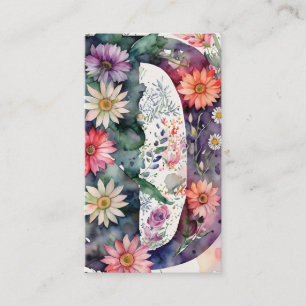 Monogrammed D Daisy Floral Watercolor QR Code Logo Business Card