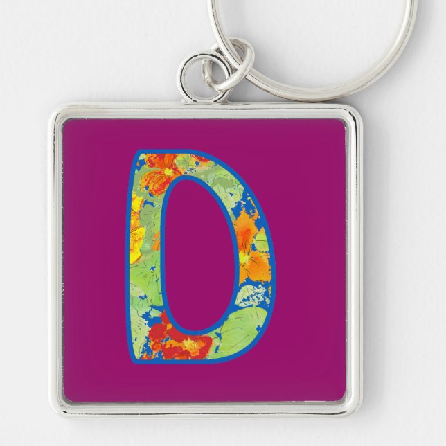 Monogrammed D, Ditsy Floral Pattern Keychain (Front)
