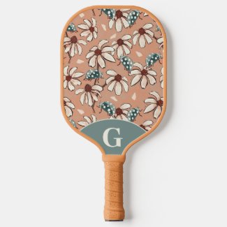 Monogrammed Daisies and Ladybugs peach and teal
