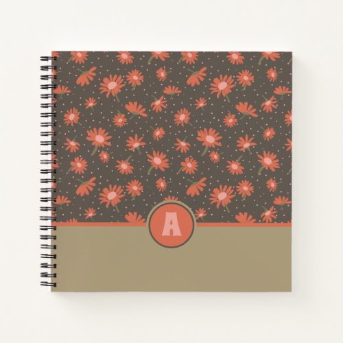 Monogrammed Daisies Coral Pink Brown Flowers Notebook