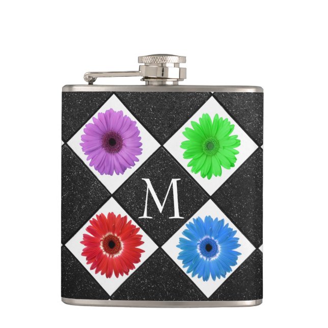 Monogrammed Daisy Flask (Front)