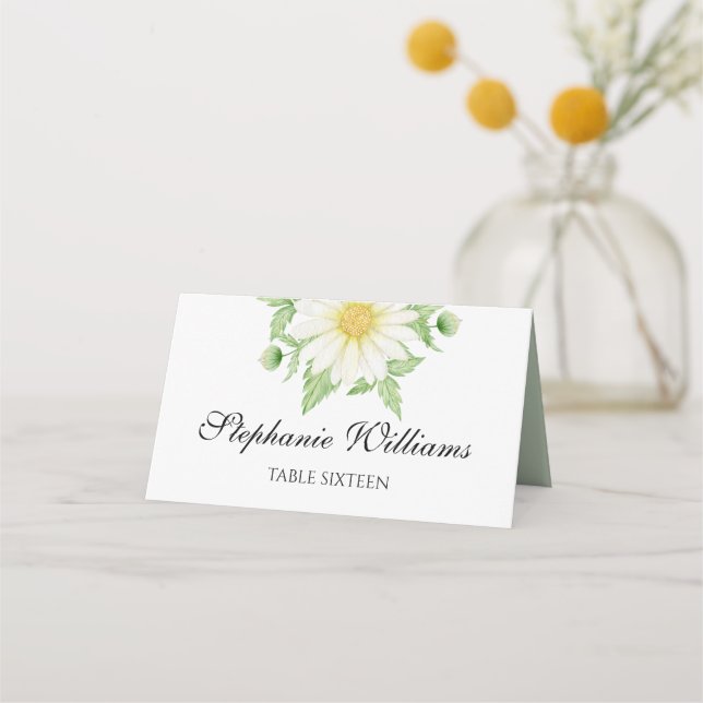 Monogrammed Daisy Flowers Place Card (Front)