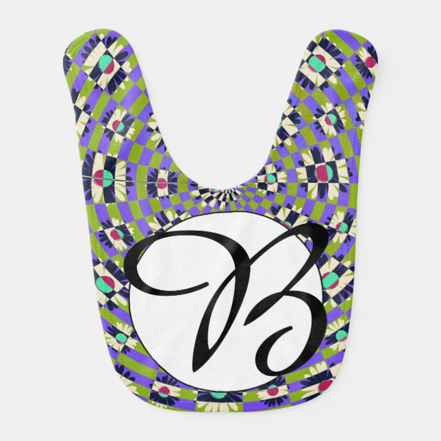 Monogrammed Daisy Kaleidoscope Bib (Front)