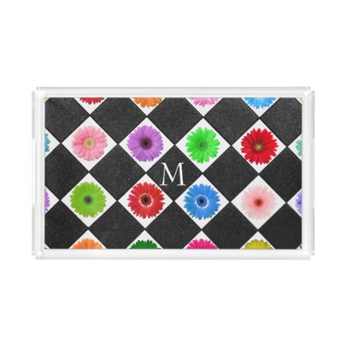 Monogrammed Daisy Pattern Acrylic Tray