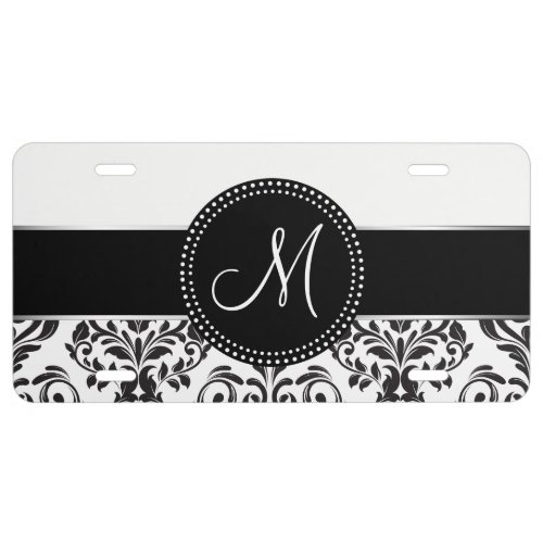 Monogrammed Damask License Plate