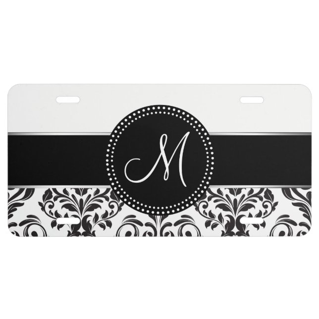 Monogrammed Damask License Plate (Front)