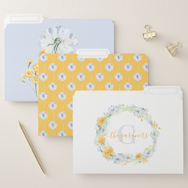Monogrammed Dandelion File Folders (Set)
