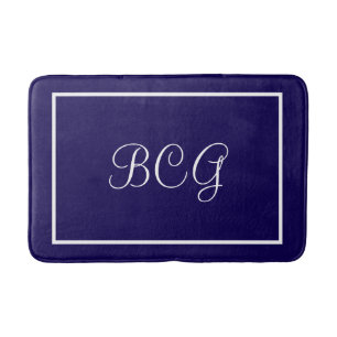 Monogrammed dark blue Bath mat