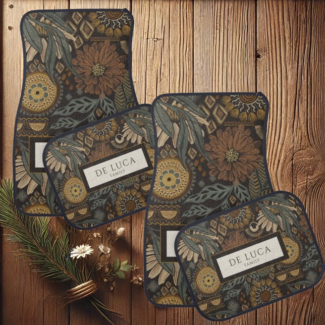 Monogrammed Dark Botanical Car Floor Mat (Creator Uploaded)