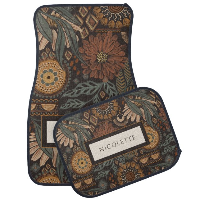 Monogrammed Dark Botanical Car Floor Mat (Set)