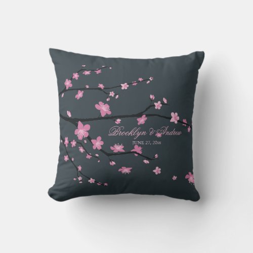 Monogrammed Dark Cherry Blossom Wedding Pillows
