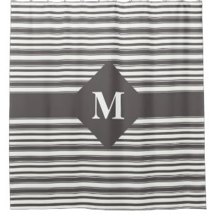 Monogrammed Dark Gray and White Stripes Shower Curtain