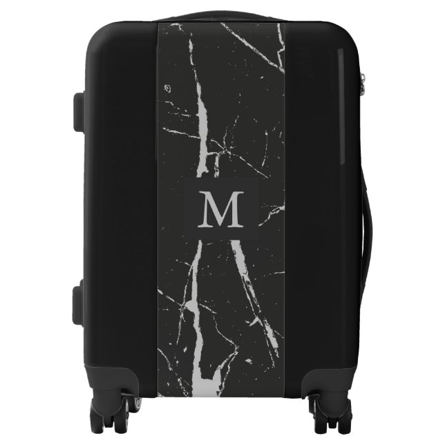 Monogrammed Dark Gray Marble Stone Luggage (Front)