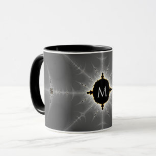 Monogrammed Dark Grey and Black Fractal Mug