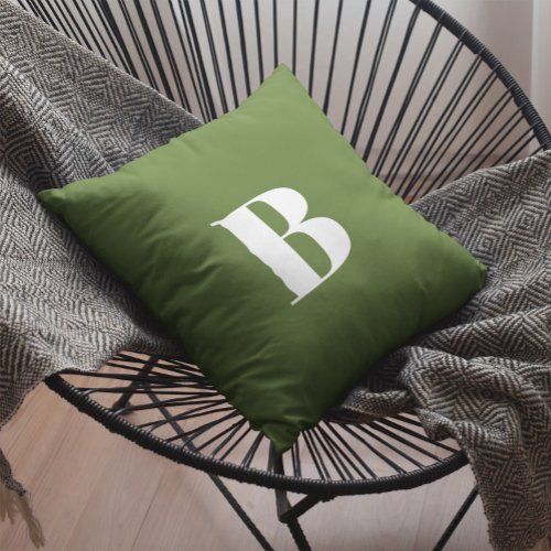 Monogrammed Dark Olive Green Throw Pillow