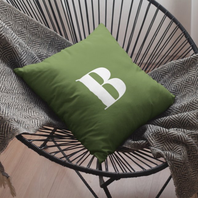 Monogrammed Dark Olive Green Throw Pillow (Monogrammed Dark Olive Green Throw Pillow)
