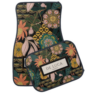 Monogrammed Dark Tropical Botanical Car Floor Mat