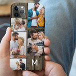 Monogrammed Dark Wood Look 5 Photo iPhone 11 Pro Max Case<br><div class="desc">Customized iPhone case with your initial, multi photo collage and country wood look background. The photo template is set up ready for you to add your pictures, working clockwise from top right. The photo collage uses landscape and portrait formats to give you a variety of options to place your favorite...</div>