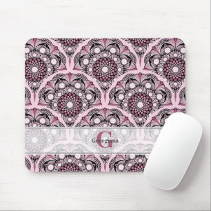 Monogrammed Deco Dusky Rose Cherry Blossom Mandala Mouse Pad