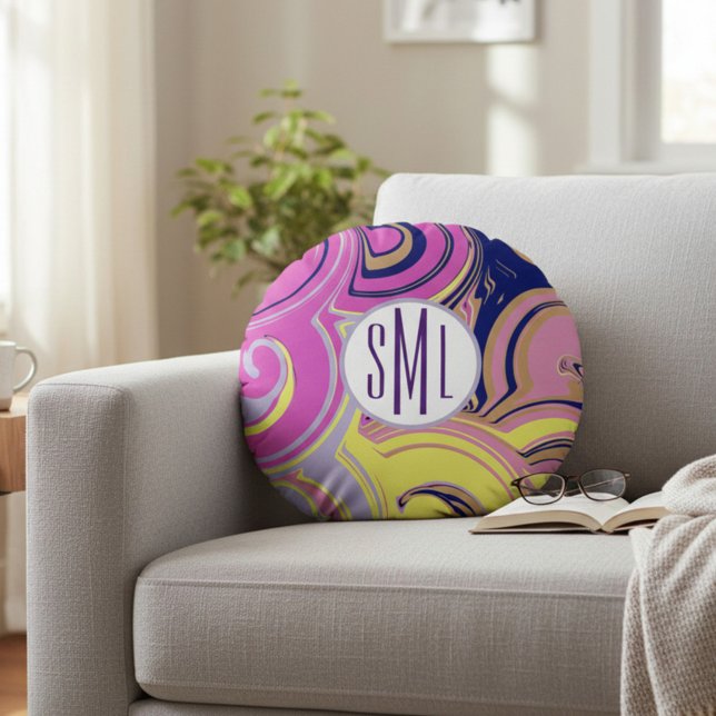 Monogrammed Decorative Accent Round Pillow (Creator Uploaded)