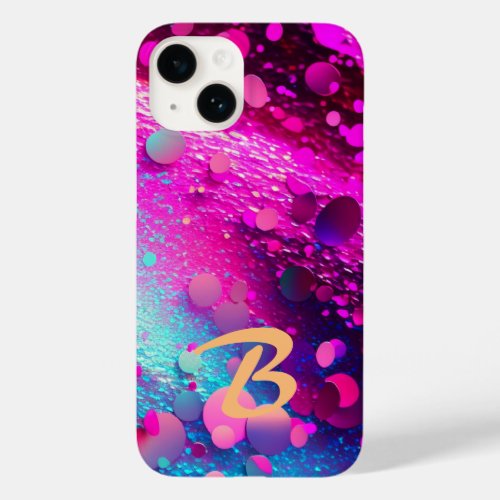 Monogrammed Deep Pink Holographic Glitter  Case_Mate iPhone 14 Case