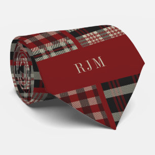Monogrammed Deep Red Tartan Plaid Neck Tie