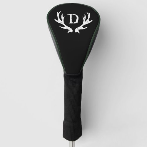 Monogrammed deer antler crest golf driver cover