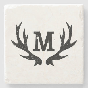 Monogrammed deer antlers marble stone coasters