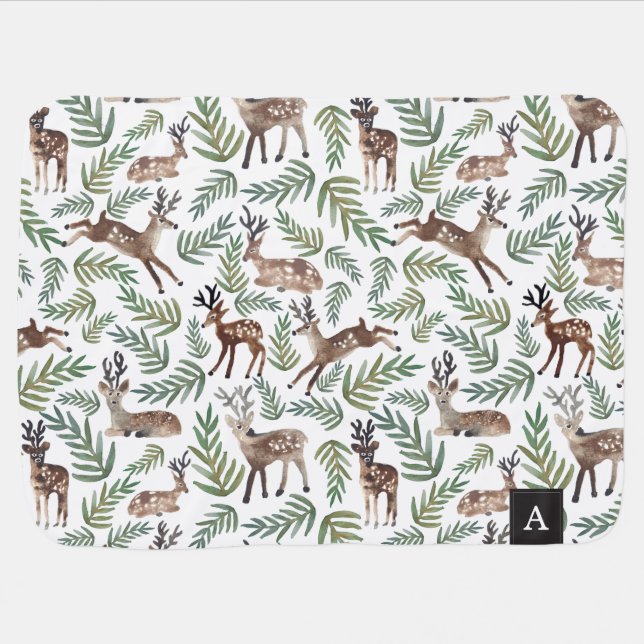 Monogrammed Deer Swaddle Blanket (Horizontal)