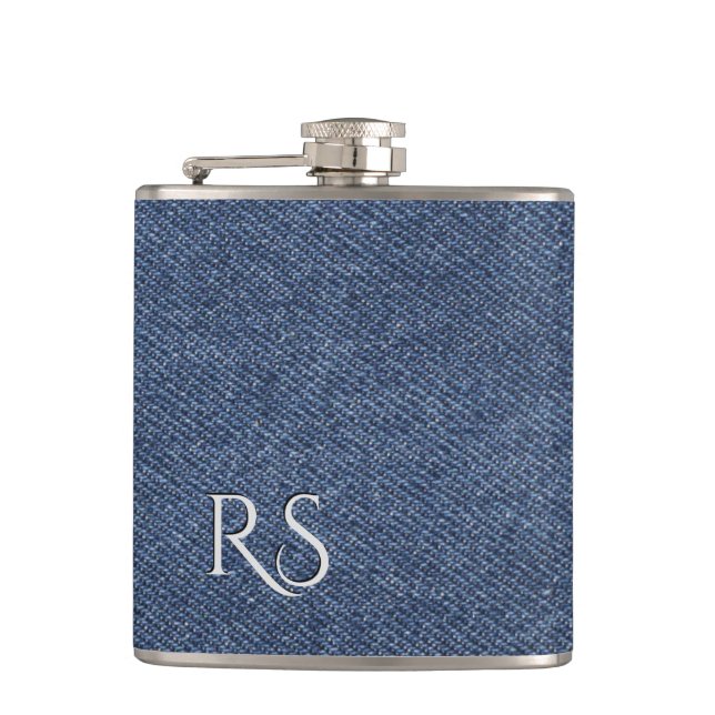 Monogrammed Denim Look Flask (Front)