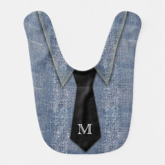Monogrammed Denim-Look Necktie Baby Bib