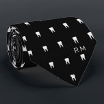 Monogrammed Dentist Orthodontist Tooth Pattern Neck Tie<br><div class="desc">Your clients will love this small pattern tooth tie. You will personalize it with your monogram. It is designed to be for two initials,  your first and last name. 
On a black background it makes a bold and iconic look for your dental or orthodontic office.</div>