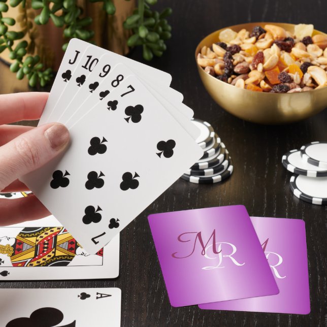 Monogrammed Design Purple Poker Cards (In Situ)