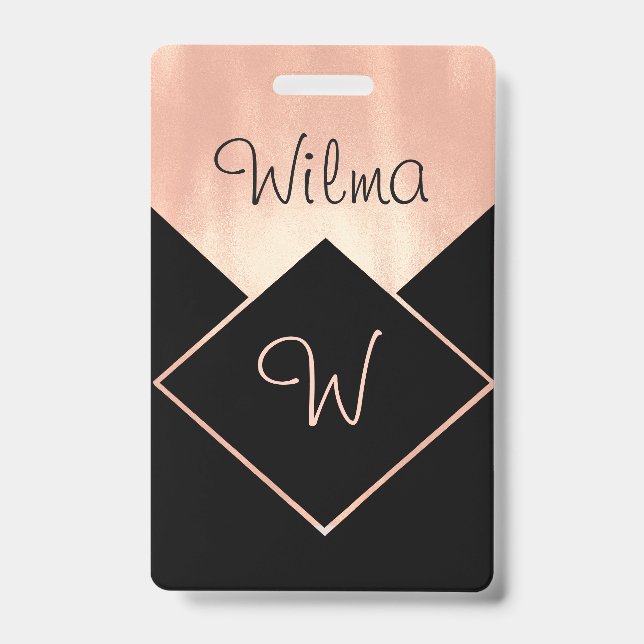 Monogrammed Diamond Logo Metallic Feminine Modern Badge (Front)