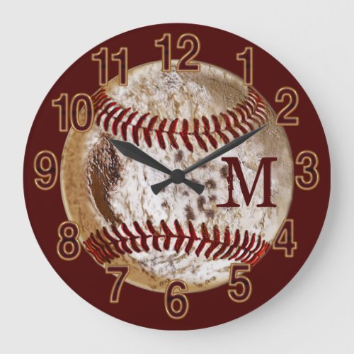 Monogrammed Dirty Baseball Clocks for Man Cave