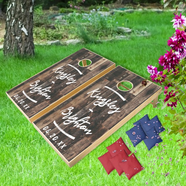 Monogrammed Distressed Wood Boards, Rustic Wedding Cornhole Set (Creator Uploaded)