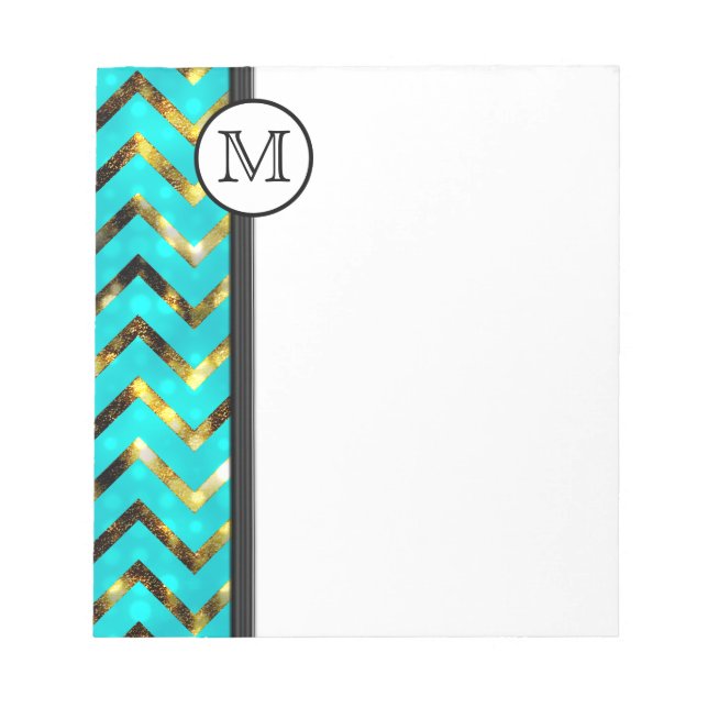 Monogrammed diva blue gold chevron pattern notepad (Front)