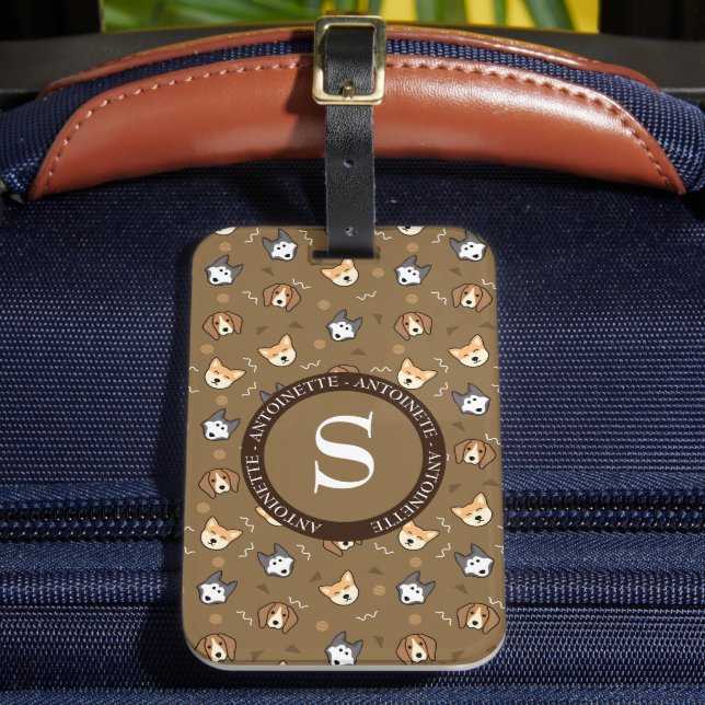 Monogrammed Dog Pattern Luggage Tag (Front Insitu 2)