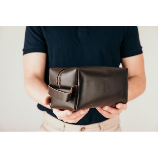 Monogrammed Dopp Kit Leather Toiletry Bag (Front Right)